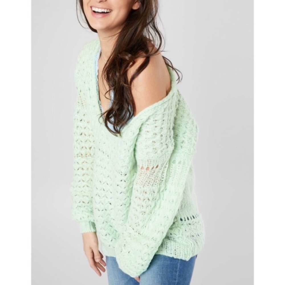 💖 Free People Crashing Waves Pullover Sweater XS, mint green